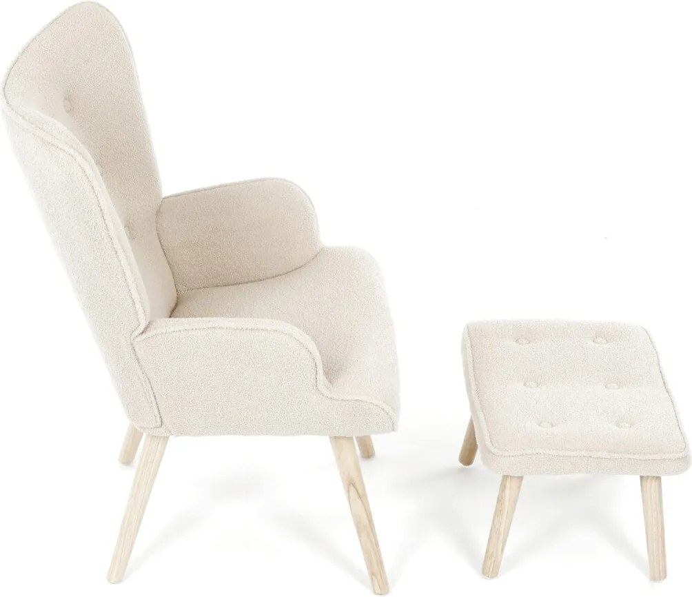 Krémszínű relaxfotel, boucle szövet kárpitozással, AK-319 CRM2