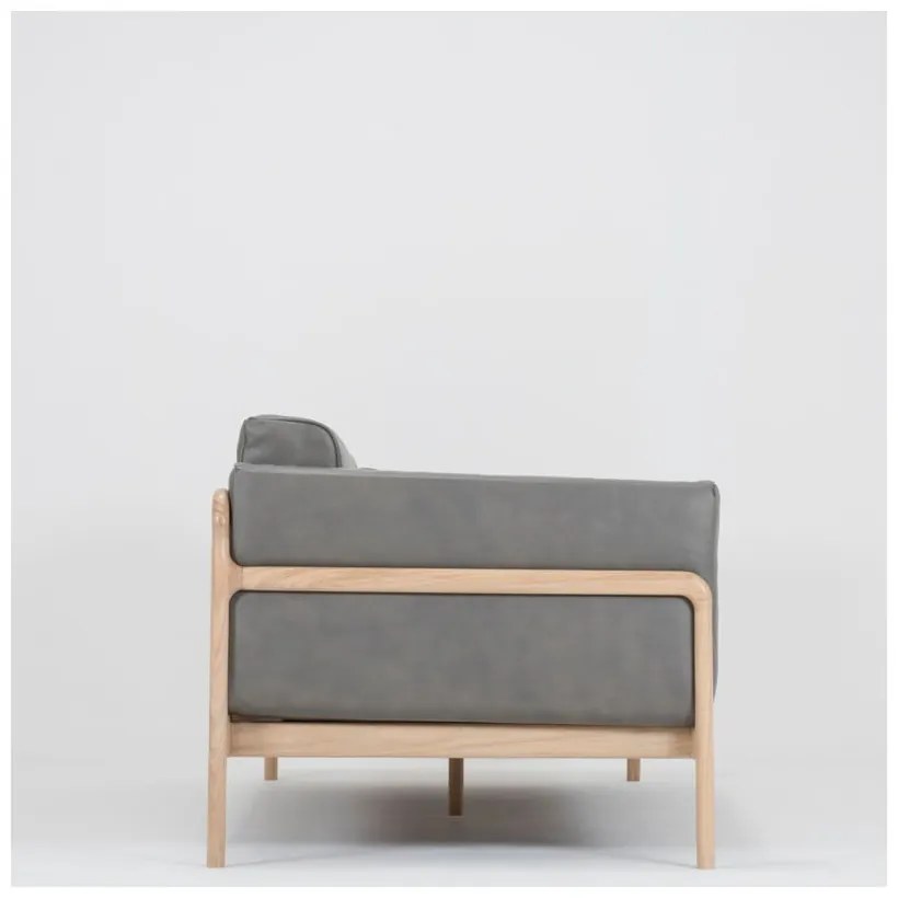 Fawn sötétszürke kanapé bivalybőrből, tömör tölgyfa szerkezettel, 210 cm - Gazzda