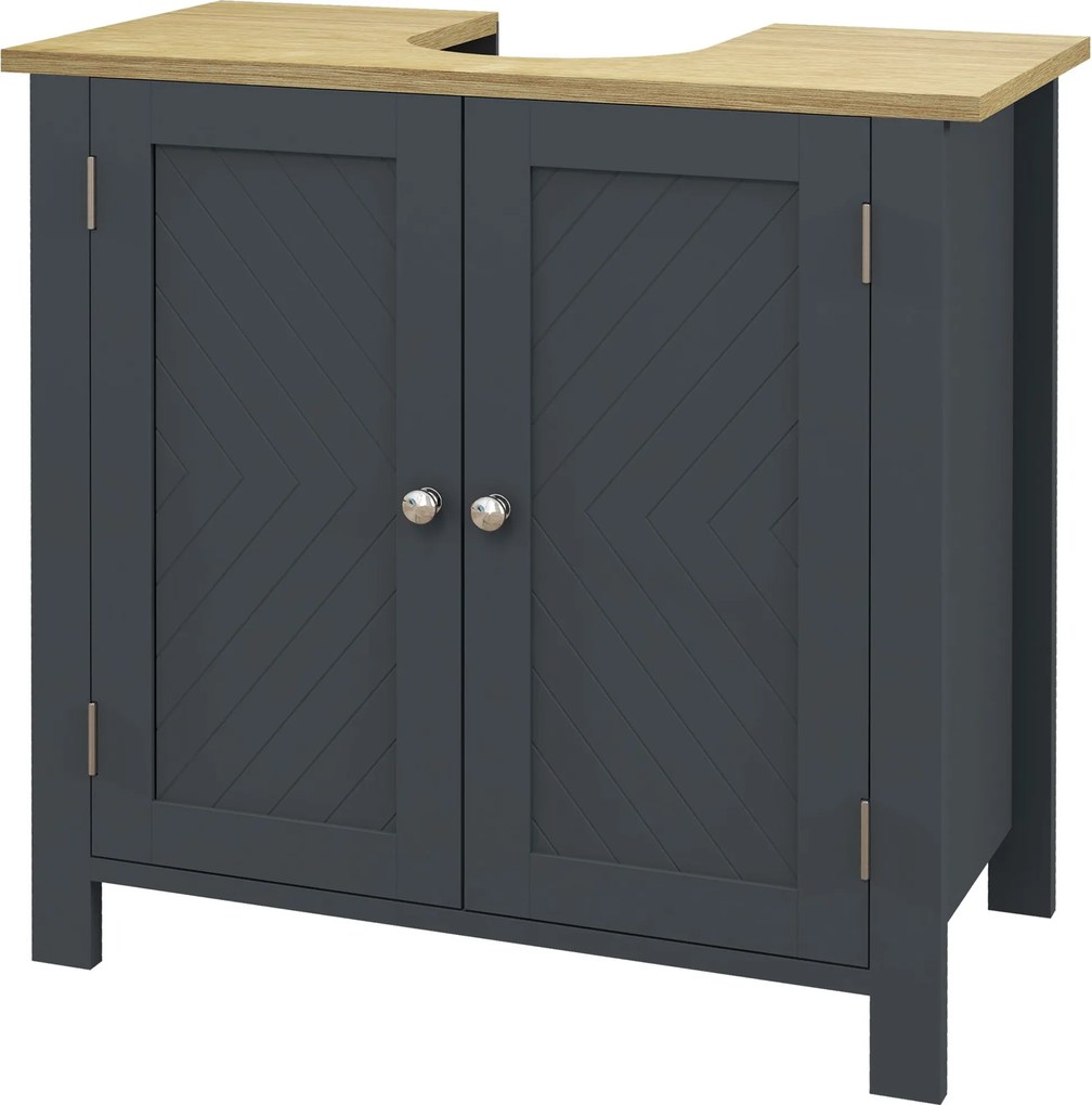 kleankin Mosogató Alatti Szekrény Forgácslapból és MDF-ből 2 Ajtóval és Állítható Polccal, Vízálló, 60x30x60 cm, Sötétszürke | Aosom