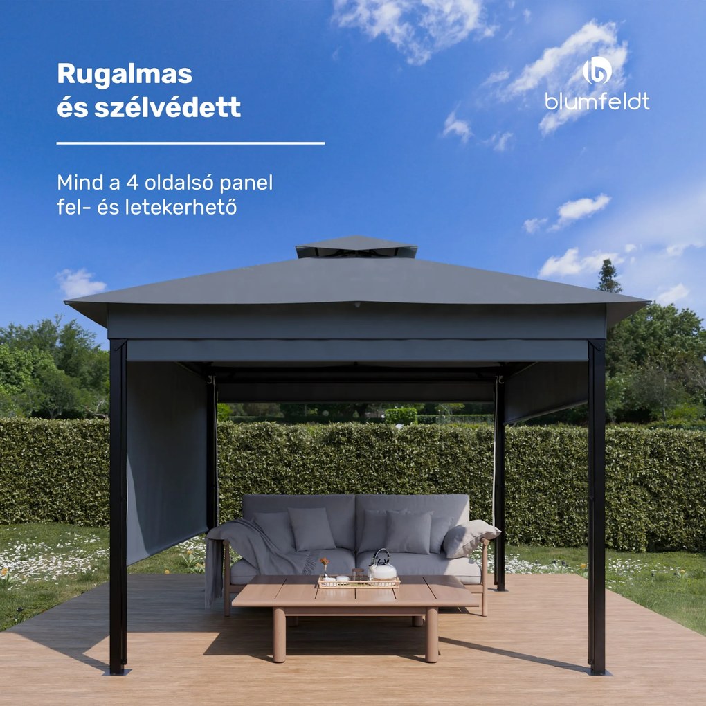 Blumfeldt Grandezza Cortina kerti pavilon 3x3 m, időjárásálló, porfestett, oldalsó redőnyök