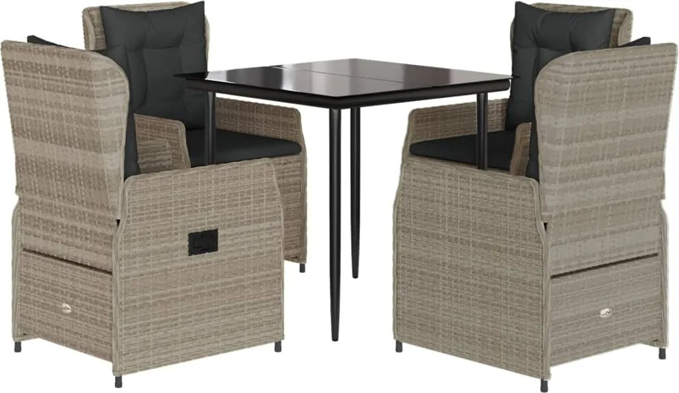 vidaXL 5részes világosszürke polyrattan kerti étkezőgarnitúra párnával