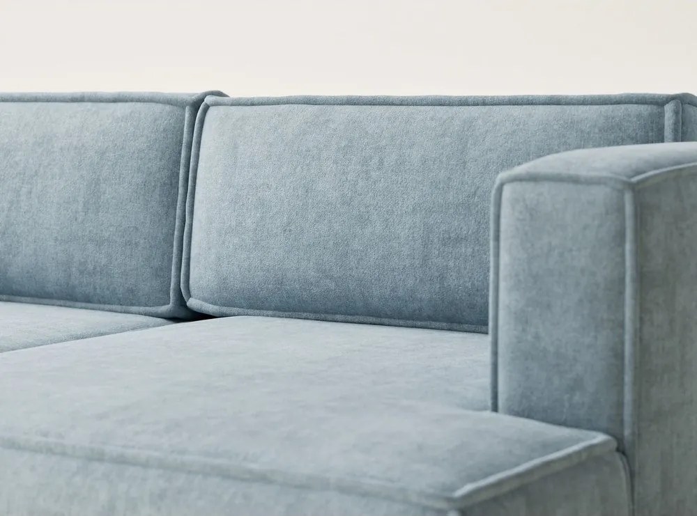 Világoskék zsenília kinyitható-tárolóhelyes sarokkanapé (jobb oldali-heverő résszel) Velto – Maison de Rêve