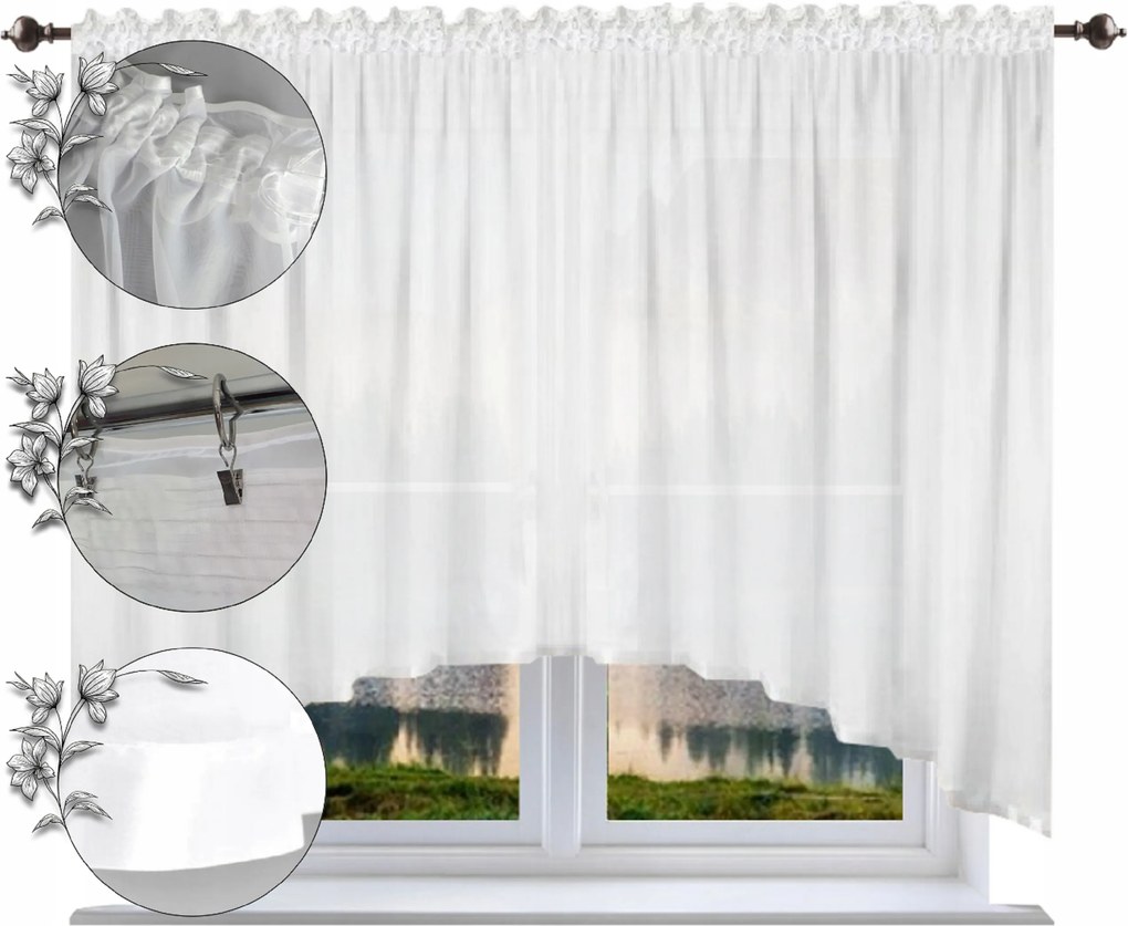 Kész függöny íves, szegéllyel 130x200 cm, sima készfüggöny fehér szegéllyel