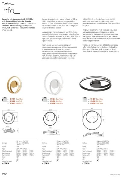Redo 01-4364 - LED dimmelhető, kábellel függesztett TORSION csillár LED/60W/230V aranyszínű
