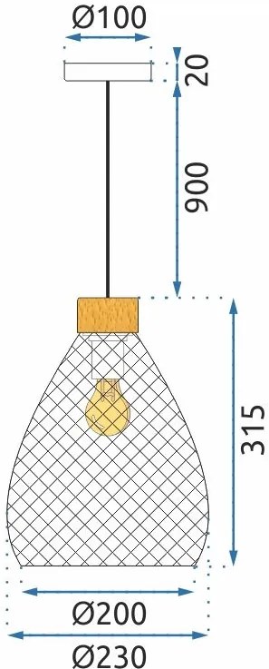 Szerszámlámpa - Retro üveg mennyezeti lámpa E27 60W APP897-1CP, fekete, OSW-05697