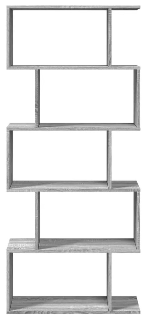 5 szintes szürke sonoma fa elválasztó könyvespolc 70x24x161 cm