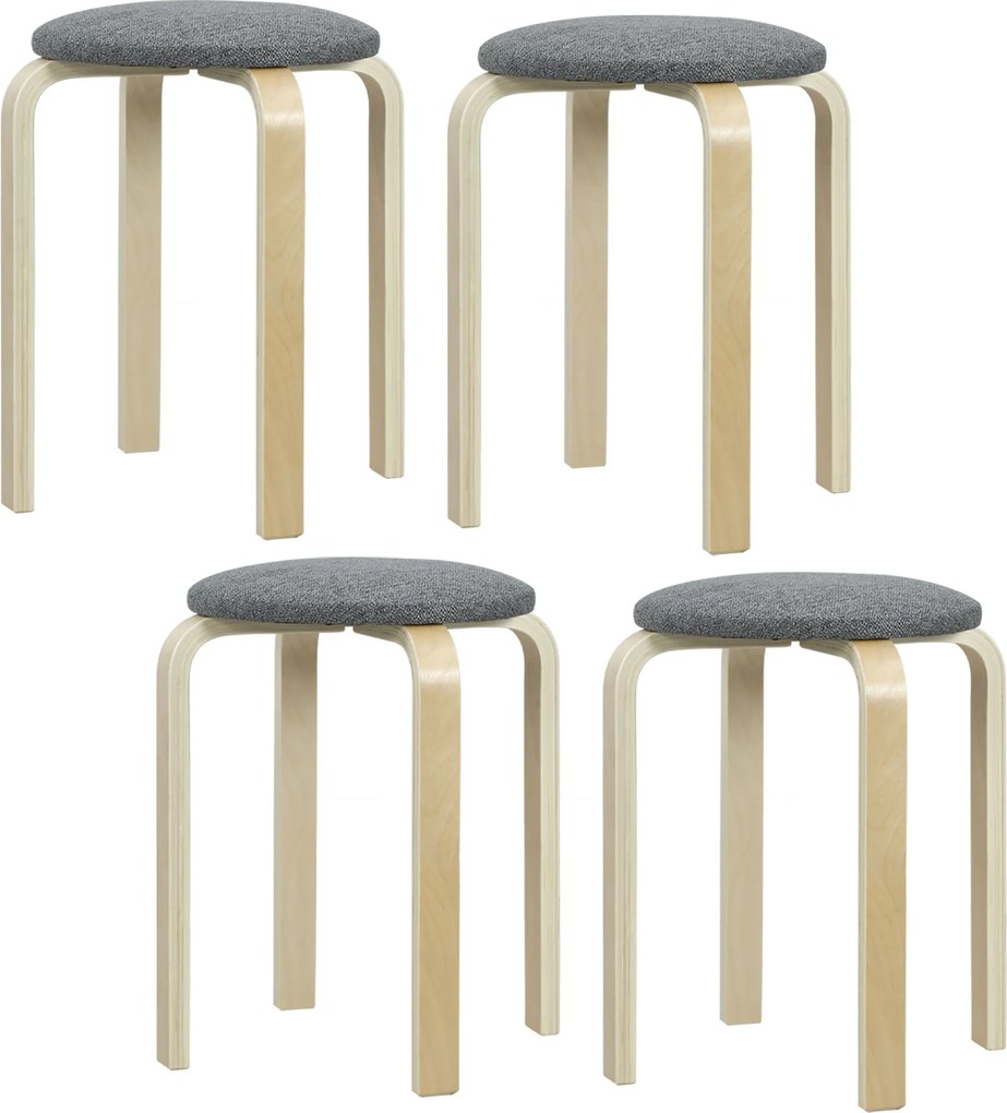 HOMCOM 4 darabos étkezőstool készlet, rakásolható kerek stoolok, konyhai stoolok vászonhatású borítással, párnázott stulok étkezőbe, nappaliba, konyhá