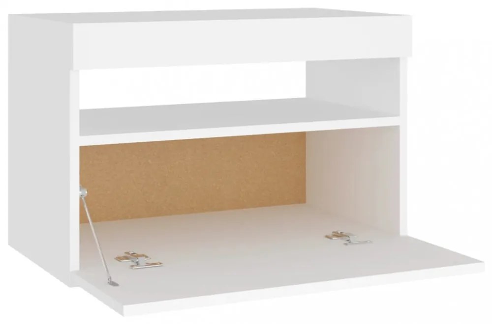 2 db fehér éjjeliszekrény LED-lámpákkal 60x35x40 cm szerelt fa