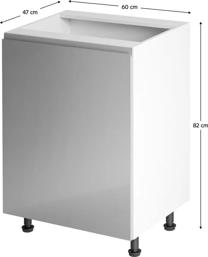 Alsószekrény, fehér/szürke extra magasfényű, balos, AURORA D601F