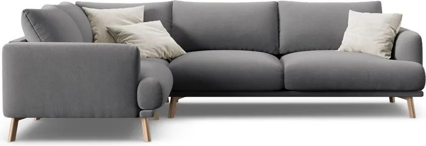Szürke bársony sarokkanapé (bal oldali-L alakú) Naomi – Micadoni