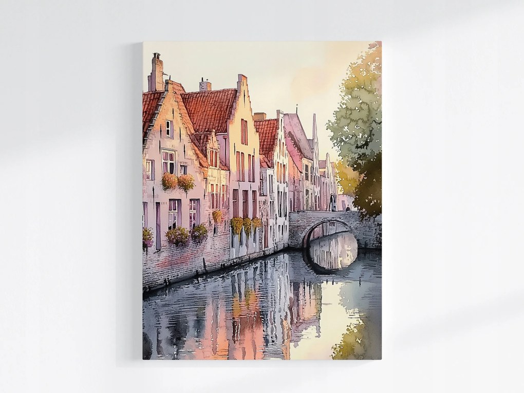Poszter Belgium Brugge Óváros Csatorna Híd Hajnal 60x80