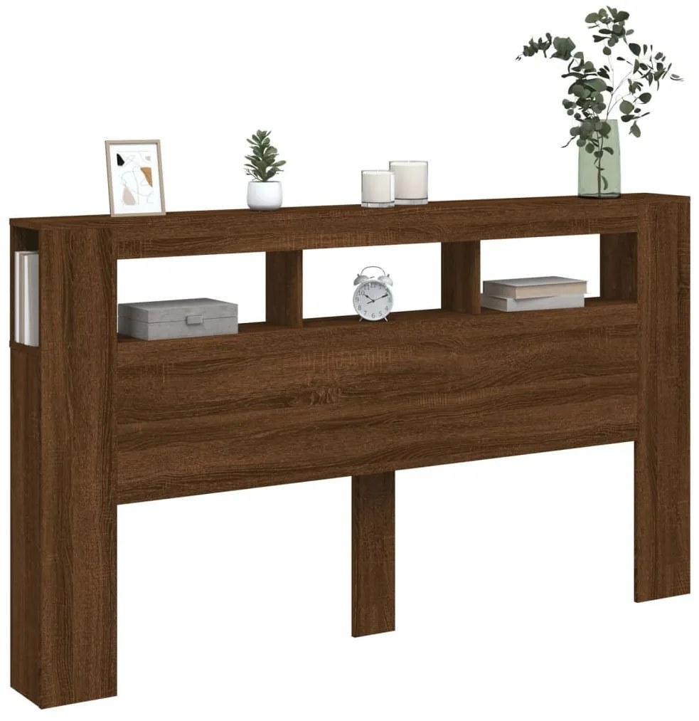 barna tölgyszínű szerelt fa LED-es fejtámla 180x18,5x103,5 cm