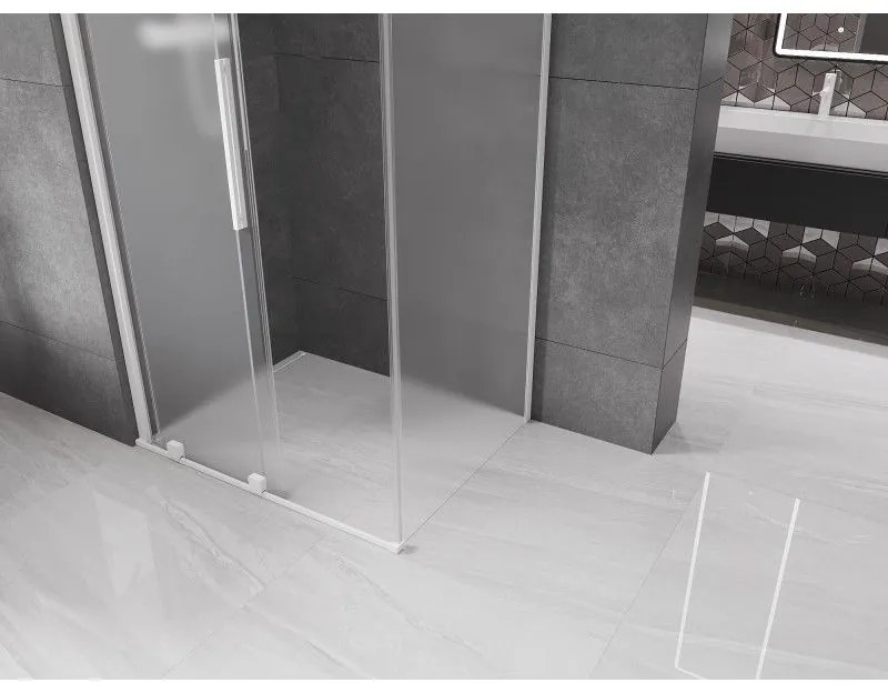 Mexen Velar, tolóajtós zuhanykabin 140 x 100 cm, 8 mm-es matt üveg, fehér matt, 871-140-100-31-20