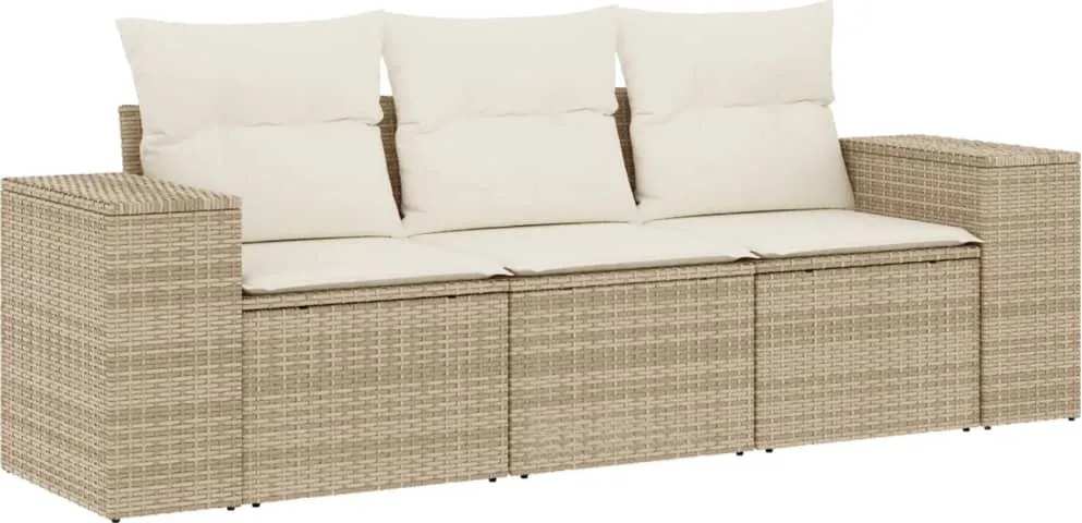 vidaXL 3 részes bézs polyrattan kerti ülőgarnitúra párnákkal