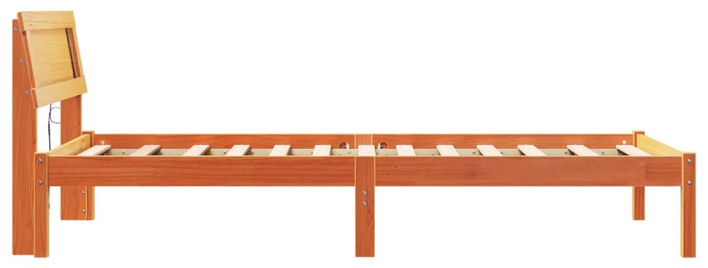 Ágykeret Fejvéggel és LED-dal - Wax Barna, 100 x 200 cm, Tömbfenyő.