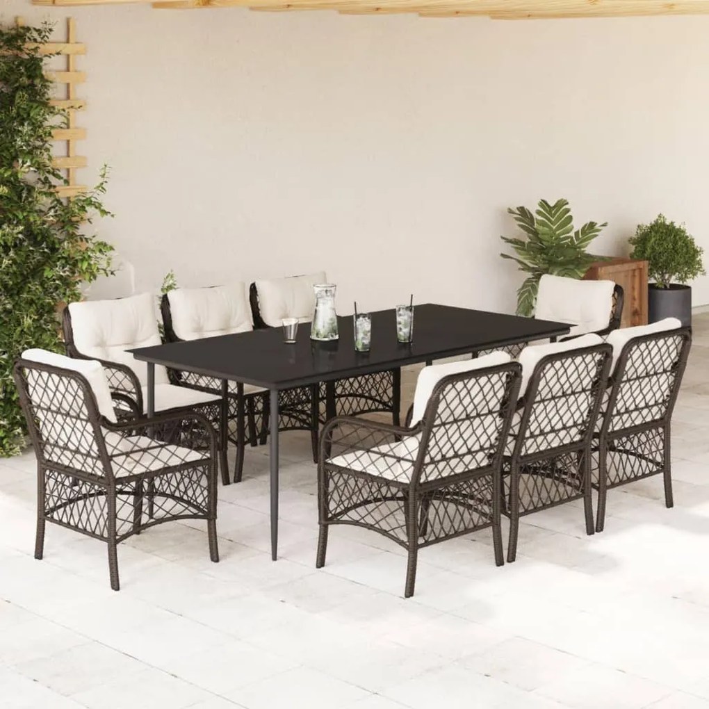 9 részes barna polyrattan kerti étkezőgarnitúra párnákkal