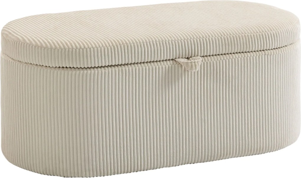 HOMCOM kárpitozott tárolópad csíkos kordbársonnyal – 105 x 51 x 49 cm, rejtett tárolós puff, 200 kg teherbírás, bézs | Aosom