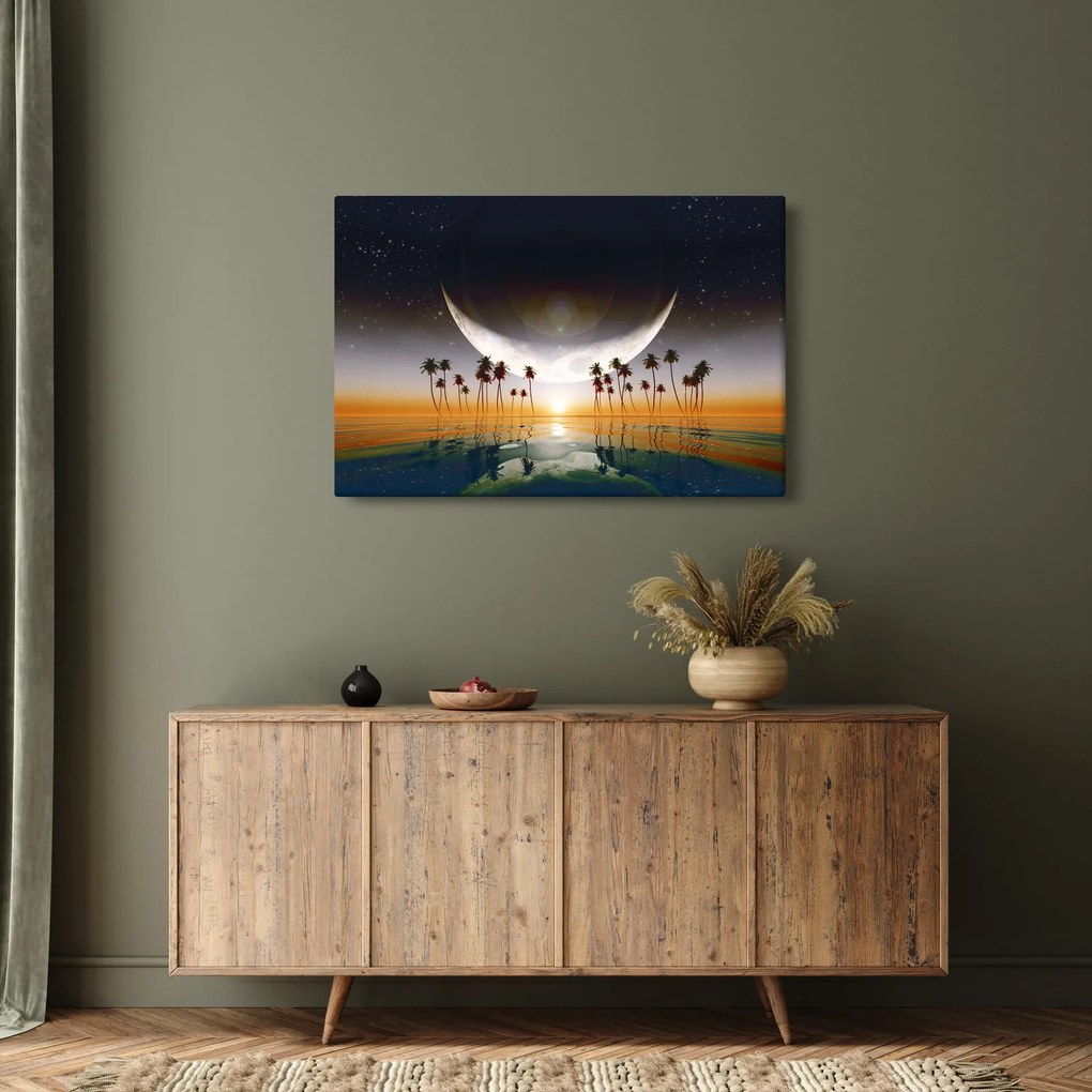 Kép - Hold a pálmafák felett (90x60 cm)