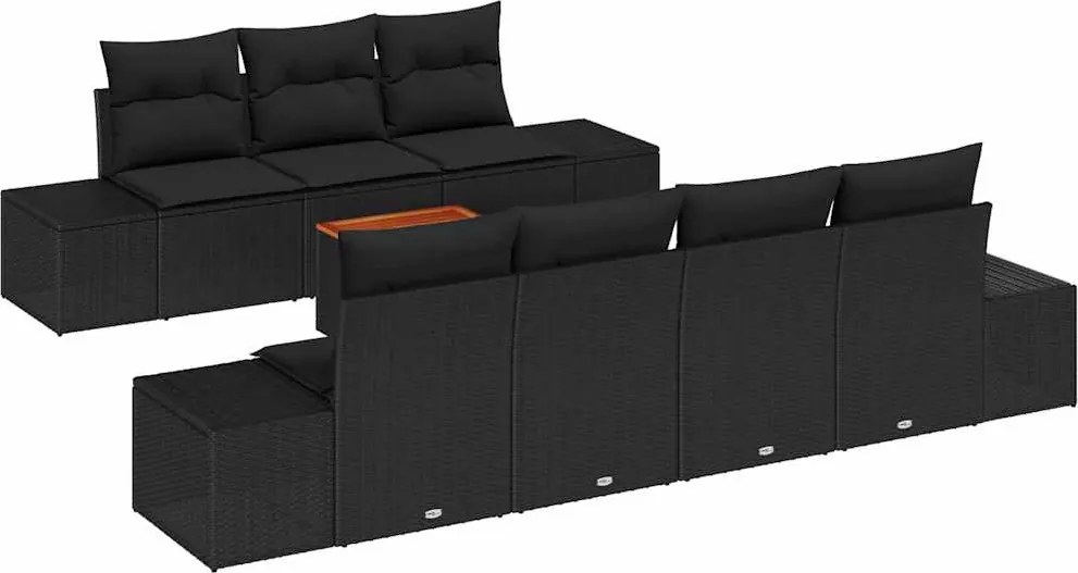 vidaXL Kerti Kanapé Szett tárolóval 8 pcs Fekete polirattan