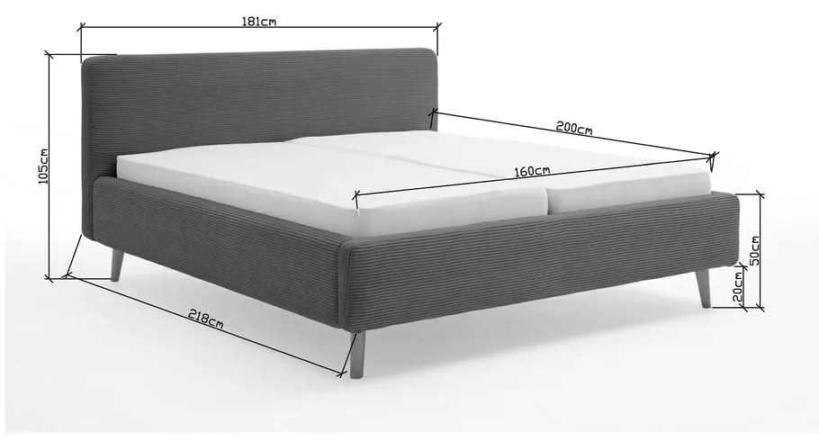 Bézs kárpitozott franciaágy 160x200 cm Mattis Cord – Meise Möbel