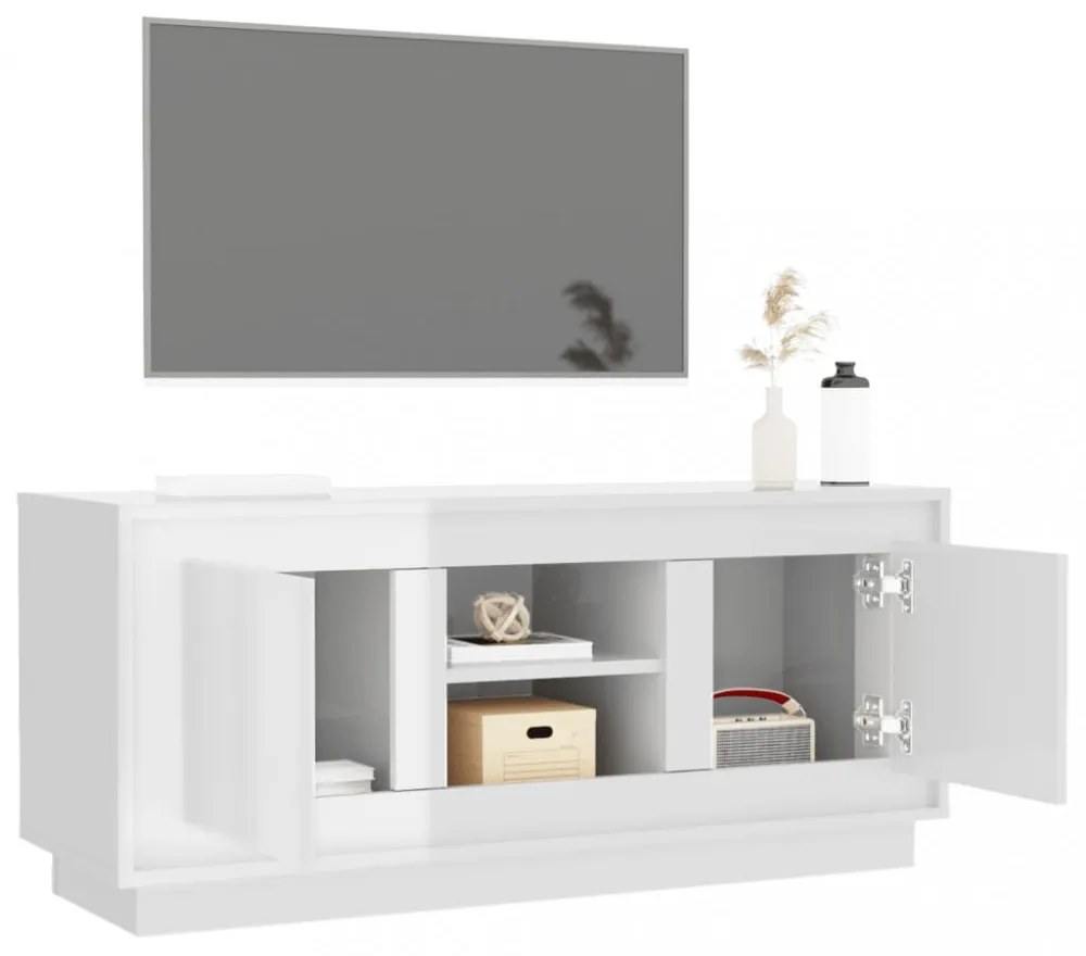 fehér magasfényű szerelt fa TV-szekrény 102x35x45 cm