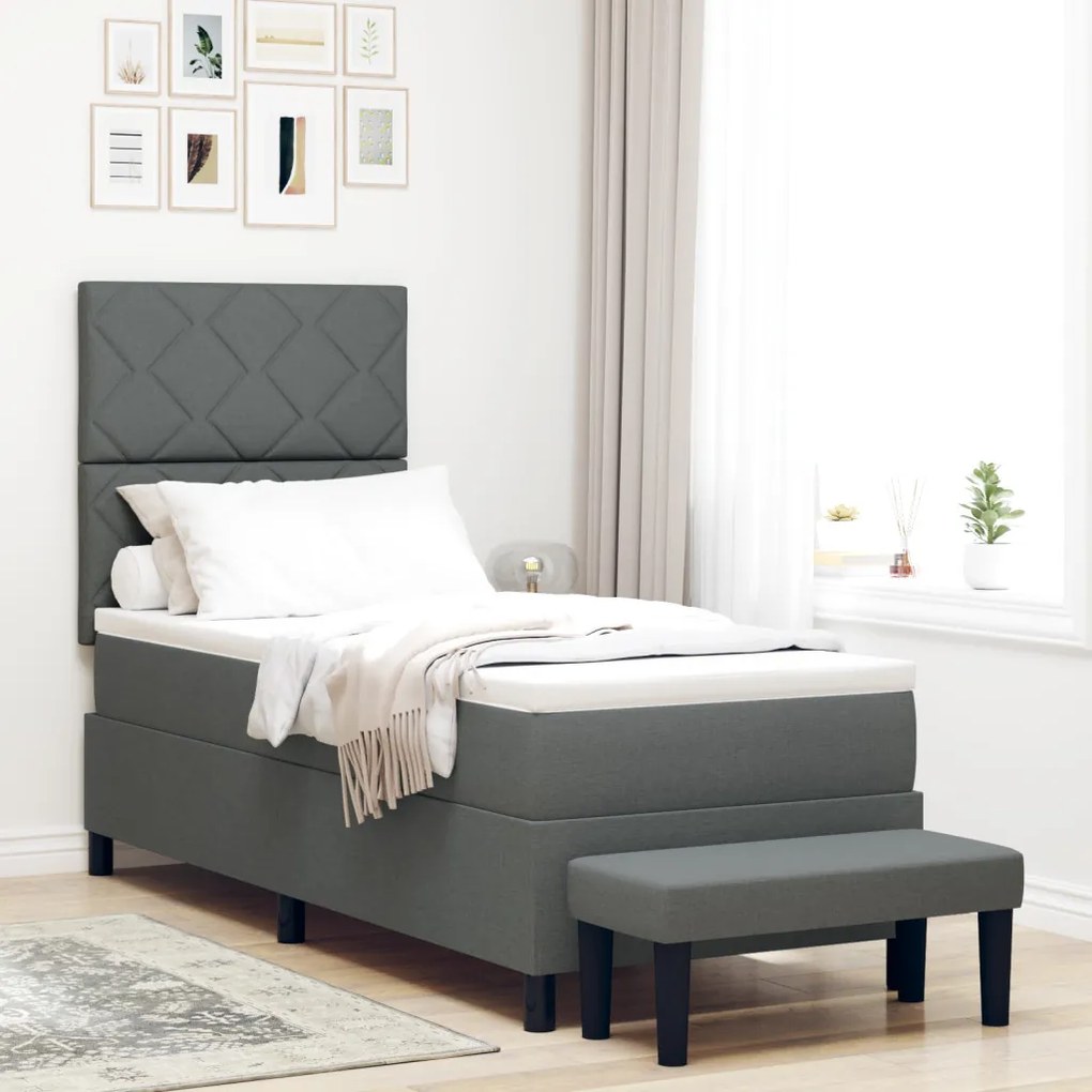 Box Spring Ágy Matraccal és Pad Sötétszürke 80x200 cm Szövet