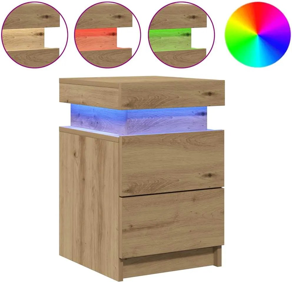 vidaXL 2 db kézműves tölgy szerelt fa LED-es éjjeliszekrény 35x39x55cm