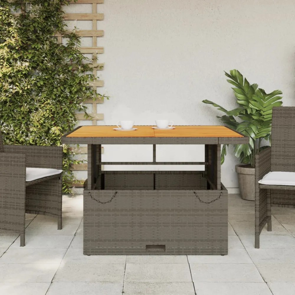 szürke polyrattan és akácfa kerti asztal 110 x 110 x 71 cm