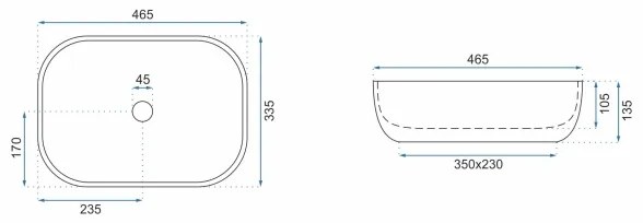 REA-U3802 - Ráültethető mosdó LIVIA 33,5x46,5 cm kerámia/szürke/márvány dekor
