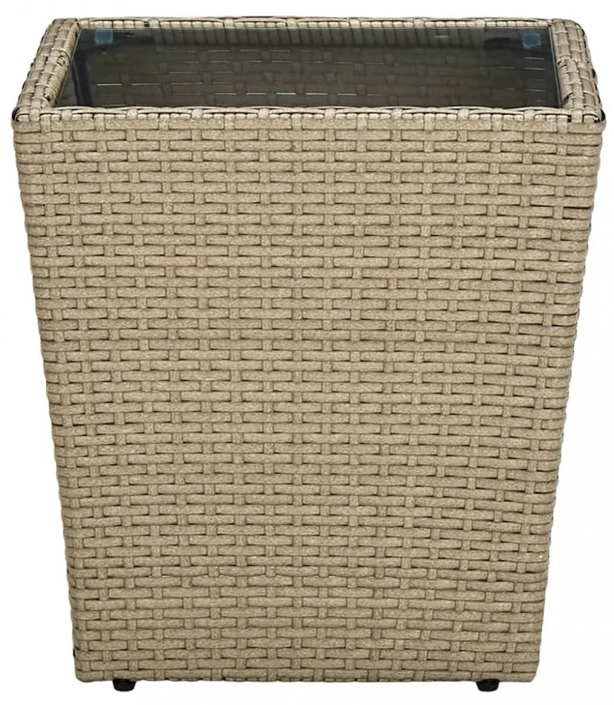 bézs polyrattan és edzett üveg dohányzóasztal 41,5x41,5x44 cm