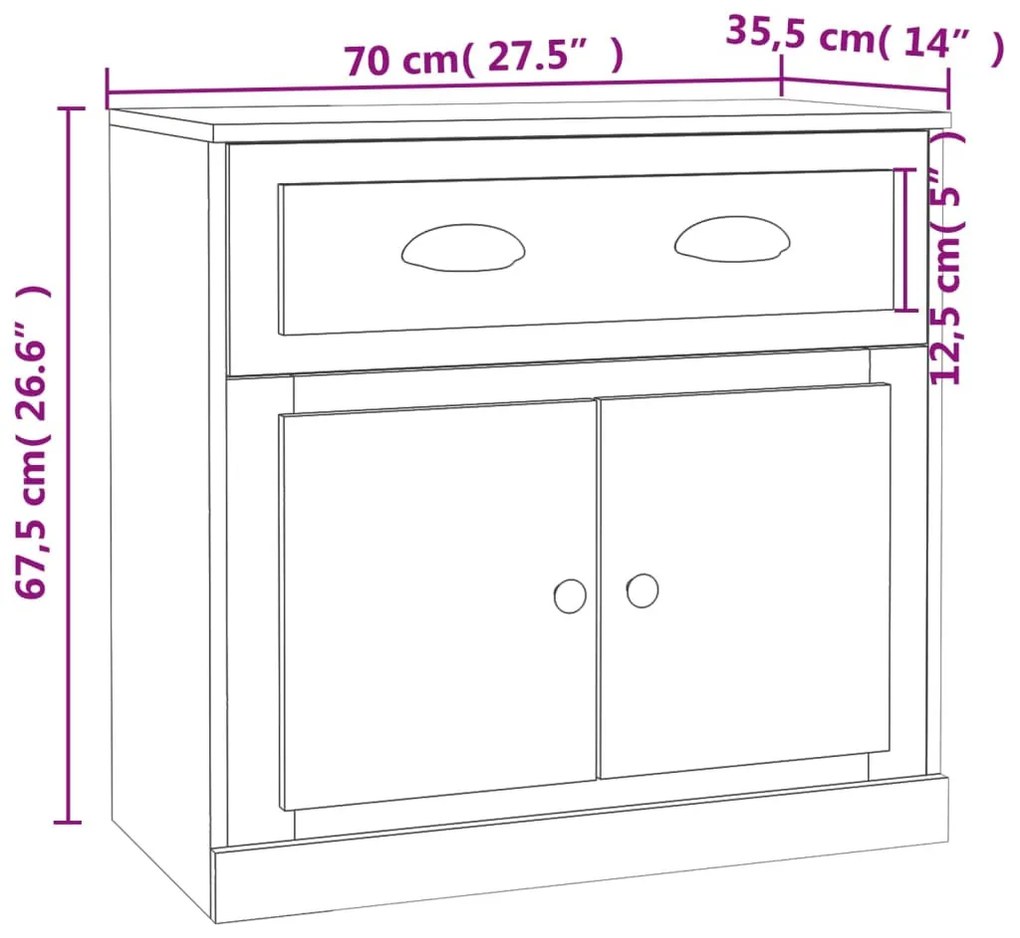 betonszürke szerelt fa tálalószekrény 70x35,5x67,5 cm
