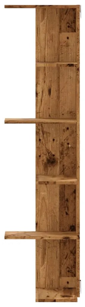 antik fa színű szerelt fa fali sarokpolc 36,5 x 36,5 x 140 cm