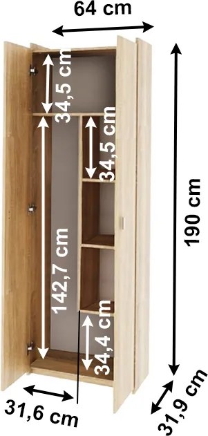 Kombinált szekrény, DTD laminált, sonoma tölgyfa, NATALI TIP 6