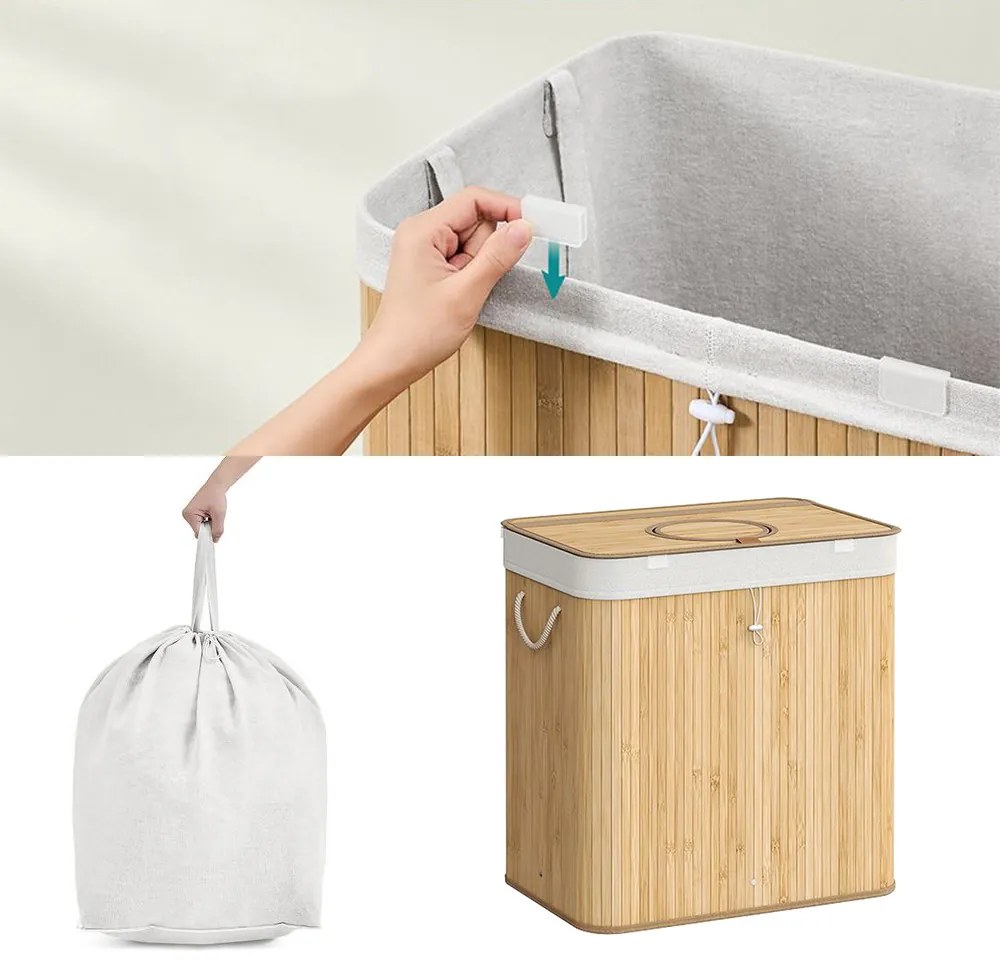 Bambusz szennyestartó kivehető hálóval