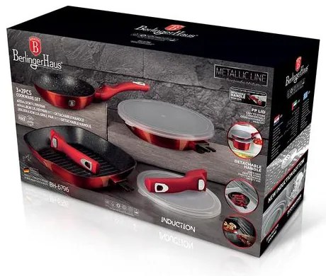 BerlingerHaus 5 részes serpenyő szett levehető nyéllel Metallic Line Burgundy Edition BH/6796
