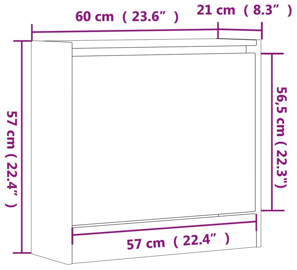 betonszürke szerelt fa cipőszekrény 60 x 21 x 57 cm