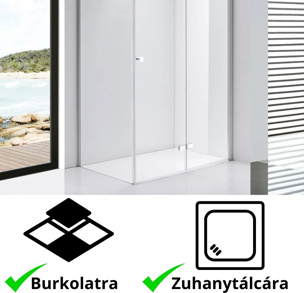 Stuxi Verona 120x80 aszimmetrikus csuklóajtós zuhanykabin 6 mm vízlepergető biztonsági üveggel, króm