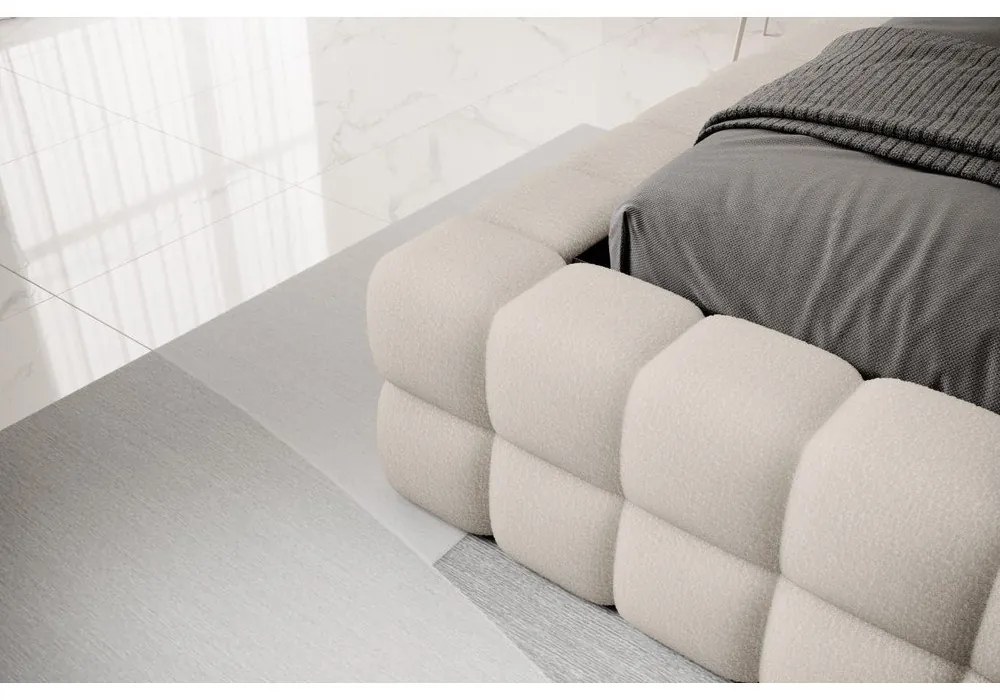 Bézs kárpitozott ágyneműtartós franciaágy ágyráccsal 160x200 cm Dizzle – ELTAP