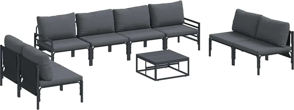 vidaXL Kerti Kanapé Szett párnával 9 pcs Fekete Acél