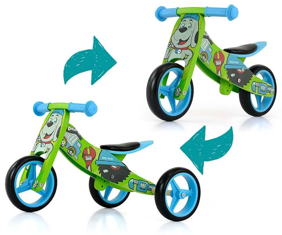 Gyerek multifunkciós fa futóbicikli Milly Mally Jake Bob