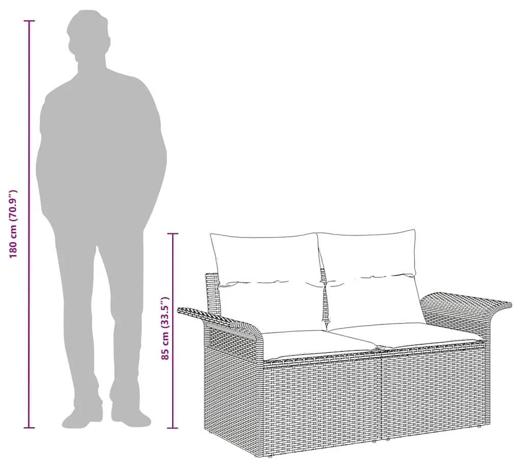 2-Személyes Kerti Kanapé Párnákkal Barna Poli Rattan