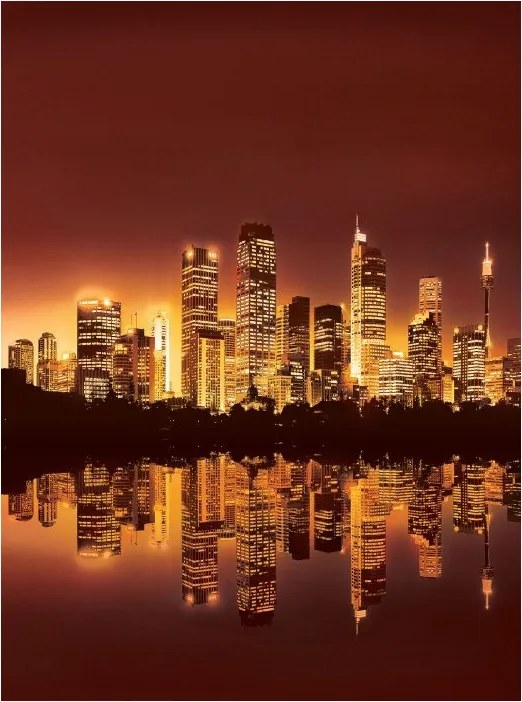 Fotótapéta flizelina Város éjszaka panoráma tükröződés modern 206x275 +ragasztó