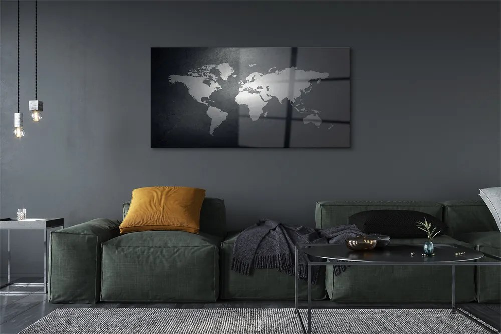 Üvegképek Fekete háttér Fehér térkép 120x60cm
