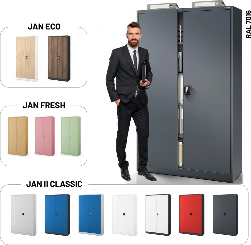 Fém iratszekrény JAN II, 1150 x 1850 x 400 mm, antracit