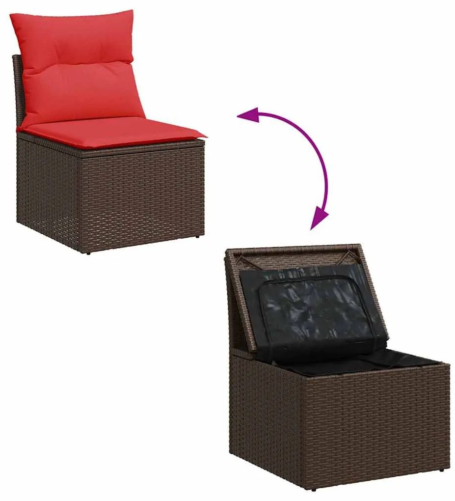 10 részes barna polyrattan akácfa kerti ülőgarnitúra párnákkal