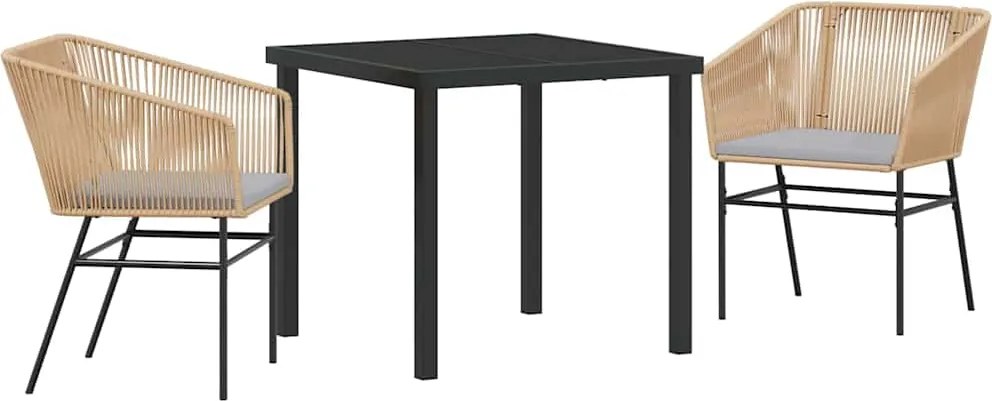 vidaXL Kert étkező szett párnával 3 pcs Barna Porszórt acél