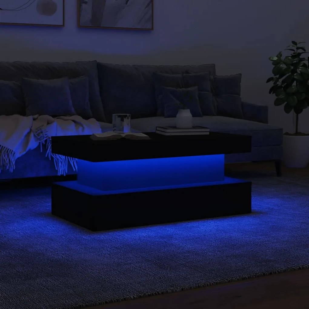 Fekete dohányzóasztal LED-lámpákkal 90x50x40 cm