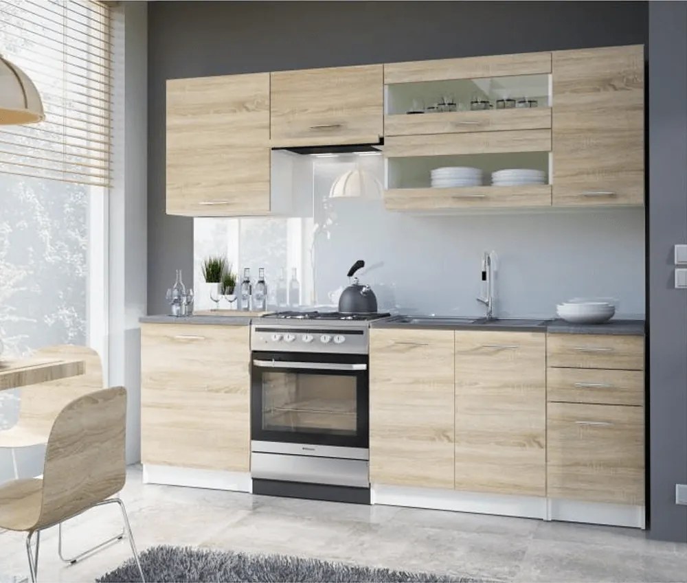 konyhabútor 2,4 m, tölgy sonoma / fehér, FABIANA