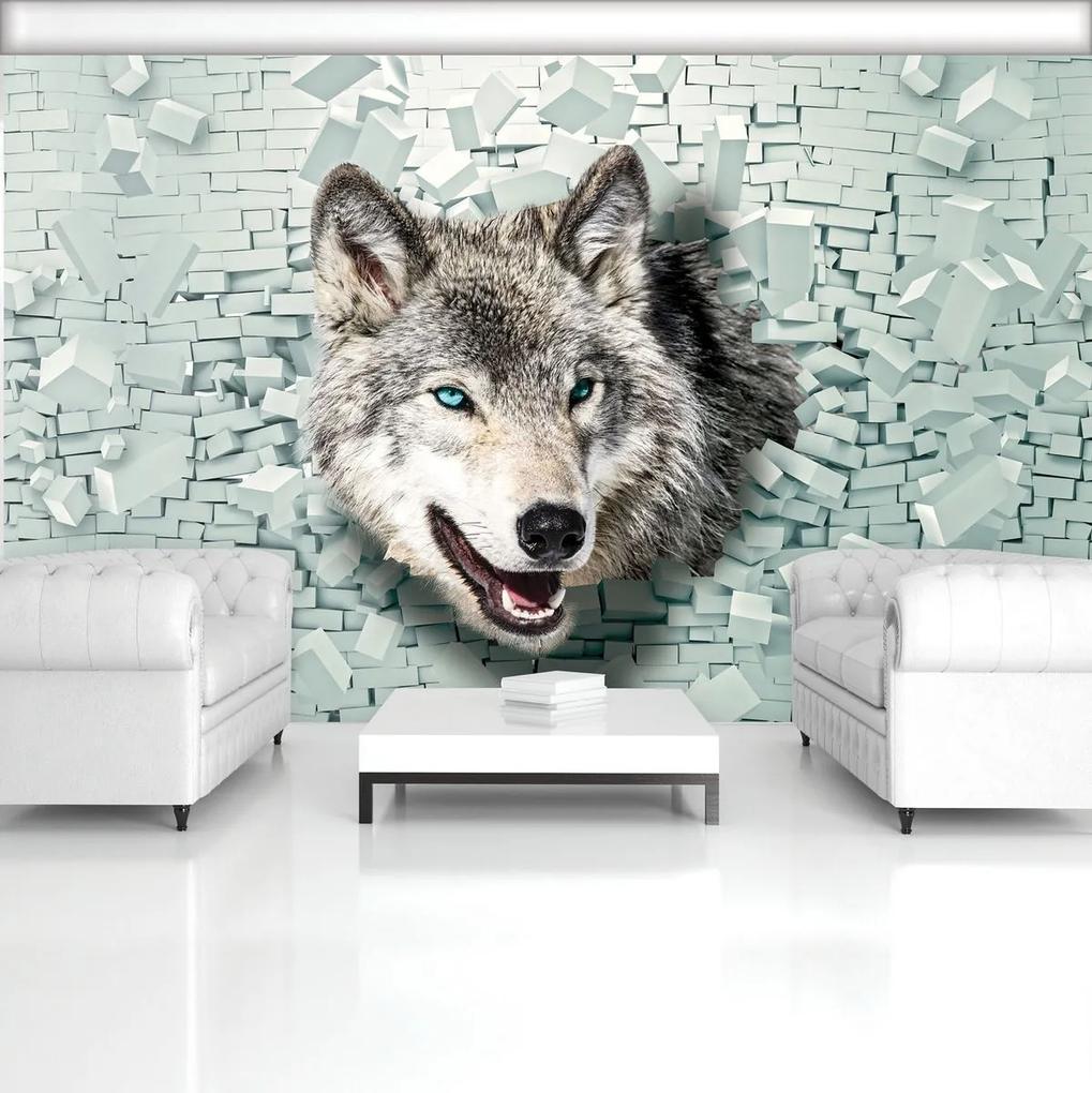 Fotótapéta - A farkas előkerül a 3D-s falból (254x184 cm)