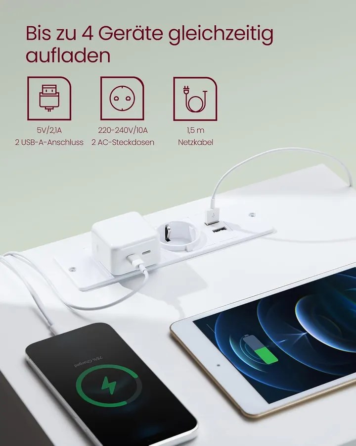 Éjjeliszekrény beépített konnektorral, 2 db-os szett felhőfehér